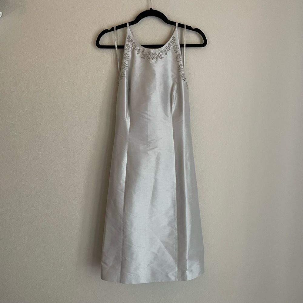 NWOT Ann Taylor Silk Silver beaded cocktail dress 6